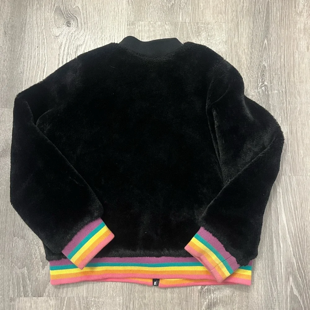 Girl's Design History Faux Fur Black/Rainbow Full Zip Jacket- Size M-‎ Pre-owned